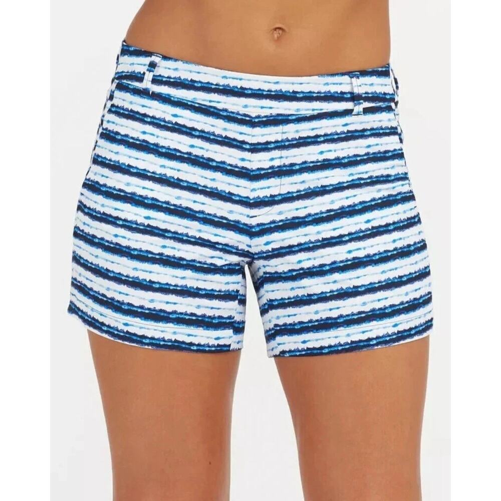 Spanx Women's New Blue & White Painted Stripe 4'' Sunshine Shorts - Size XL
